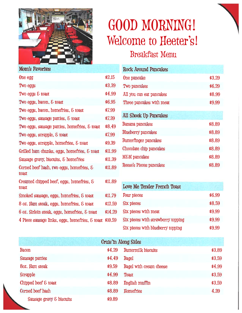 Breakfast Menu Heeters Drive In