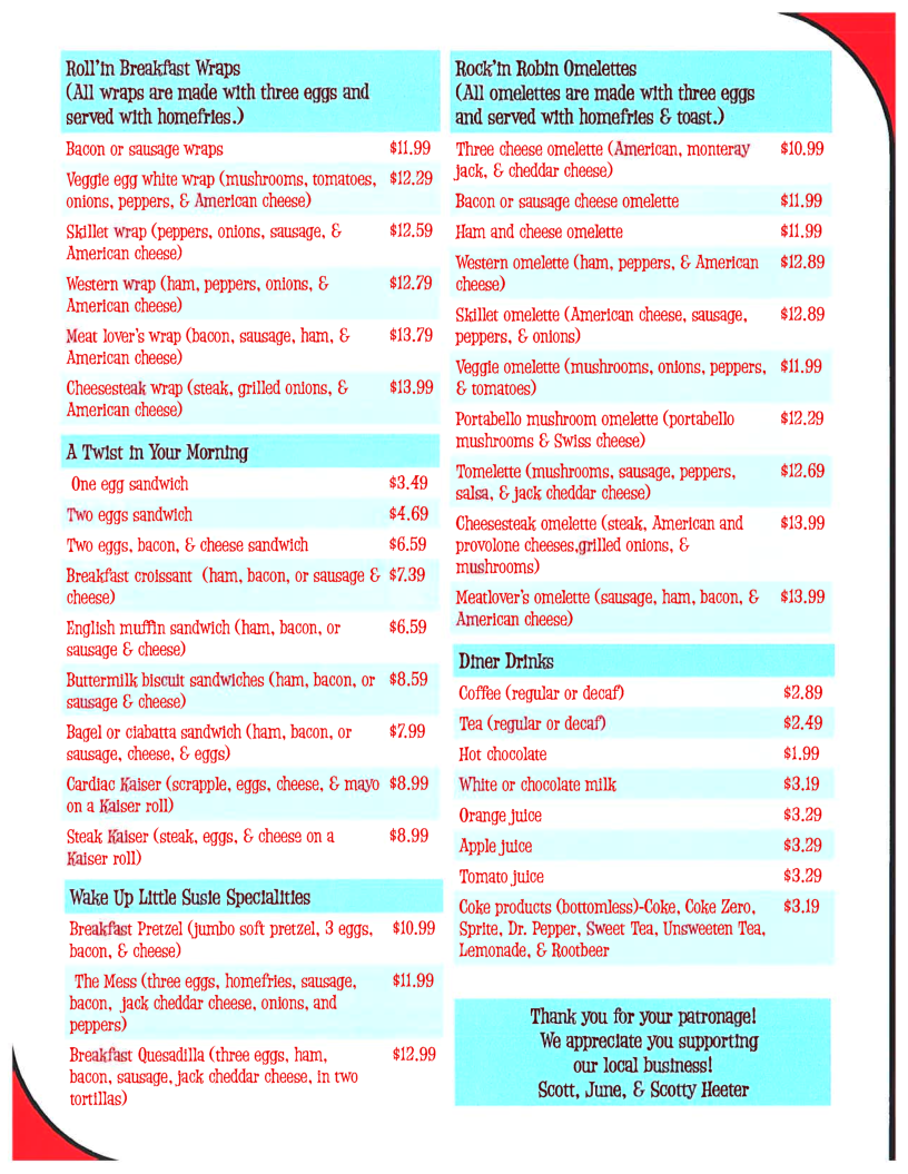 Breakfast Menu Heeters Drive In